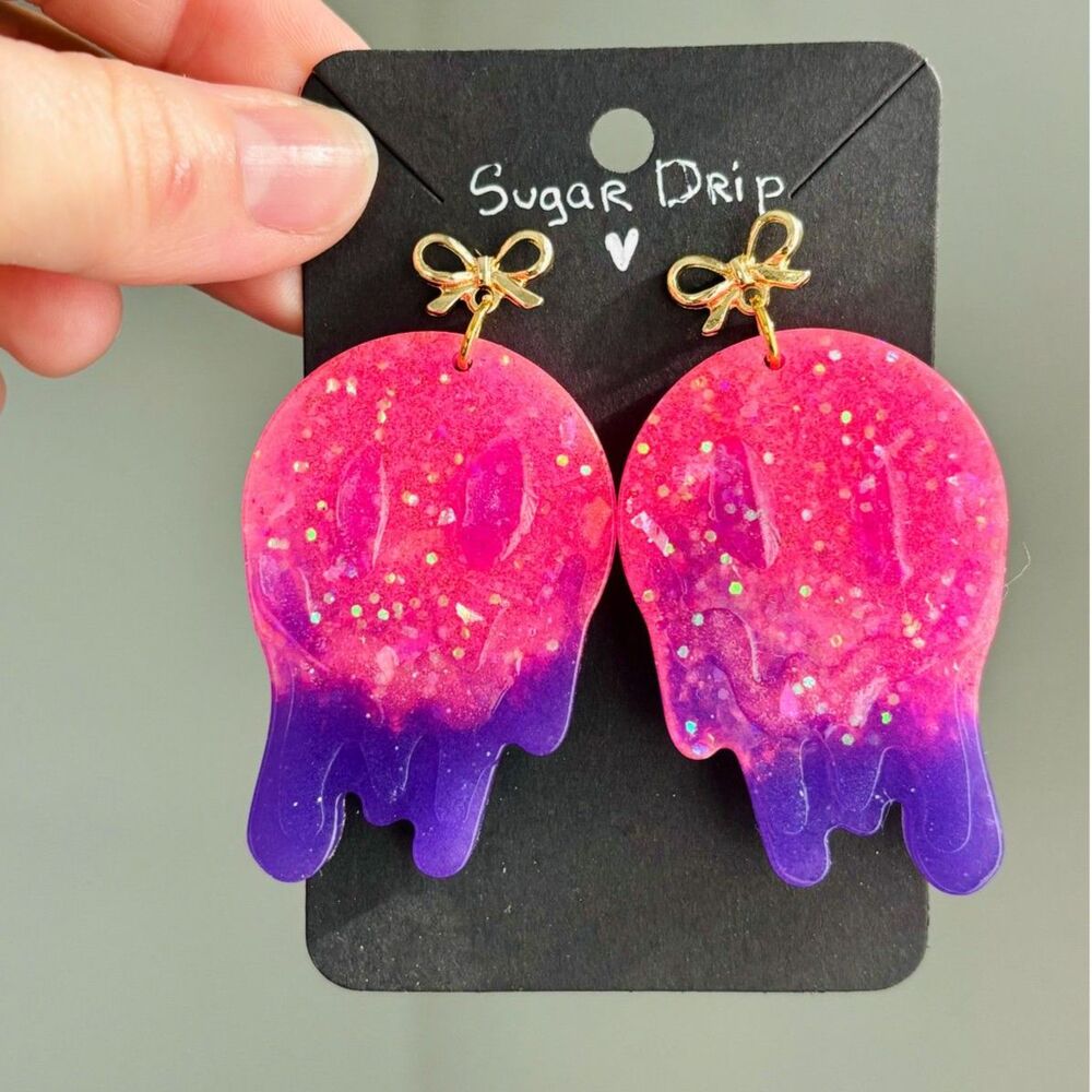 Pink Drip Earrings Glow in the Dark Glitter Earrings, Cute Halloween Jewelry